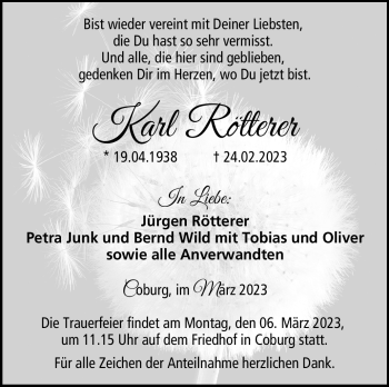 Traueranzeige von Karl Rötterer von Neue Presse Coburg