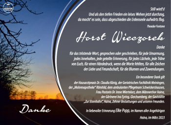 Traueranzeige von Horst Wieczorek von Südthüringer Presse