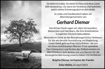 Traueranzeige von Gerhard Diemar von Südthüringer Presse