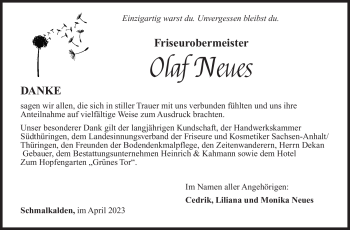 Traueranzeige von Olaf Neues von Südthüringer Presse