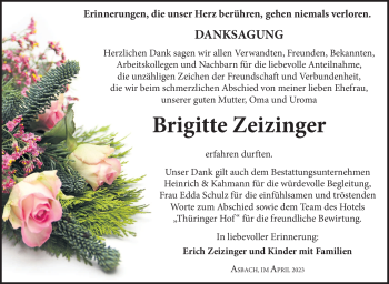 Traueranzeige von Brigitte Zeizinger von Südthüringer Presse