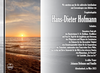 Traueranzeige von Hans-Dieter Hofmann von Südthüringer Presse