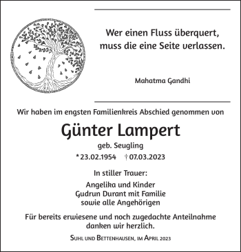 Traueranzeige von Günter Lampert von Südthüringer Presse