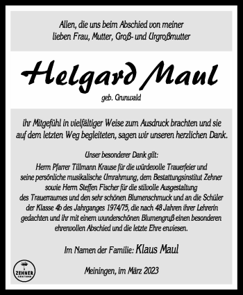 Traueranzeige von Helgard Maul von Südthüringer Presse