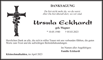 Traueranzeige von Ursula Eckhardt von Südthüringer Presse
