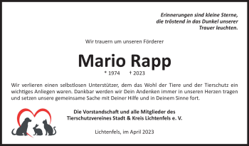 Traueranzeige von Mario Rapp von Neue Presse Coburg