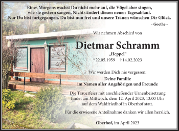 Traueranzeige von Dietmar Schramm von Südthüringer Presse