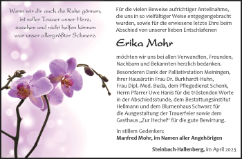 Traueranzeige von Erika Mohr von Südthüringer Presse