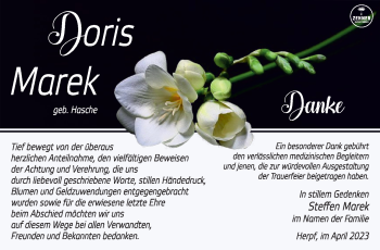 Traueranzeige von Doris Marek von Südthüringer Presse