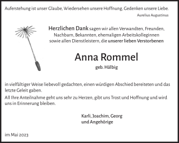 Traueranzeige von Anna Rommel von Südthüringer Presse