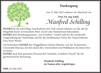 Traueranzeige von Manfred Schilling von Südthüringer Presse