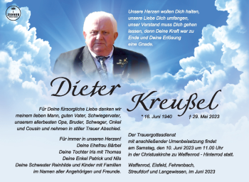 Traueranzeige von Dieter Kreußel von Südthüringer Presse