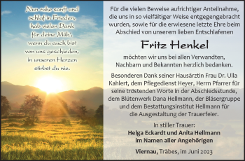 Traueranzeige von Fritz Henkel von Südthüringer Presse
