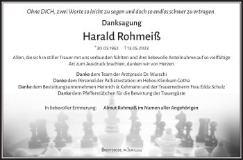 Traueranzeige von Harald Rohmeiß von Südthüringer Presse