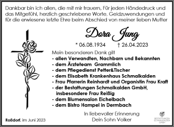 Traueranzeige von Dora Jung von Südthüringer Presse
