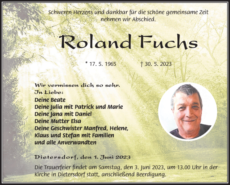  Traueranzeige für Roland Fuchs vom 01.06.2023 aus Neue Presse Coburg