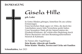 Traueranzeige von Gisela Hille von Südthüringer Presse