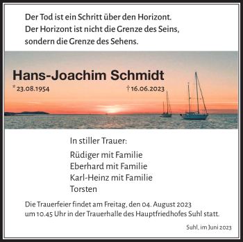 Traueranzeige von Hans-Joachim Schmidt von Südthüringer Presse