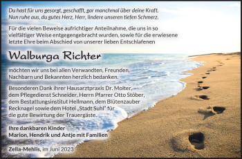 Traueranzeige von Walburga Richter von Südthüringer Presse