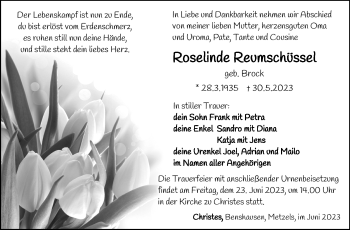 Traueranzeige von Roselinde Reumschüssel von Südthüringer Presse