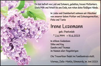 Traueranzeige von Helga Wagner von Südthüringer Presse