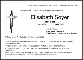 Traueranzeige von Elisabeth Soyer von Neue Presse Coburg