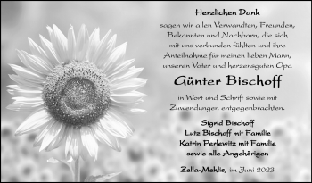 Traueranzeige von Günter Bischoff von Südthüringer Presse