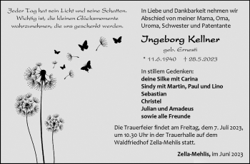 Traueranzeige von Ingeborg Kellner von Südthüringer Presse