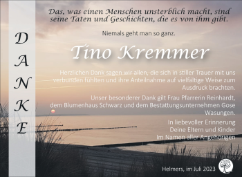 Traueranzeige von Tino Kremmer von Südthüringer Presse