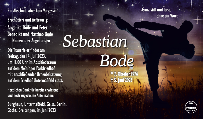 Traueranzeige für Sebastian Bode vom 08.07.2023 aus Südthüringer Presse