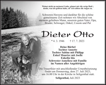 Traueranzeige von Dieter Otto von Südthüringer Presse