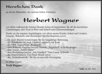 Traueranzeige von Herbert Wagner von Südthüringer Presse