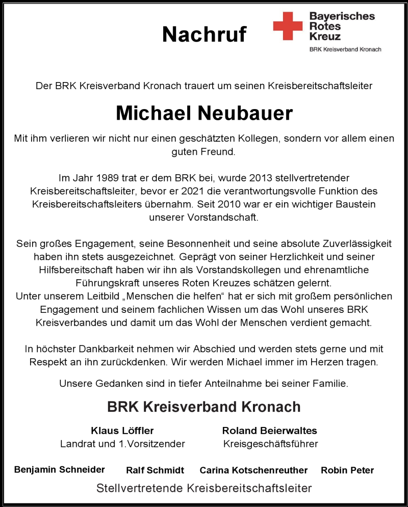  Traueranzeige für Michael Neubauer vom 19.07.2023 aus Neue Presse Coburg