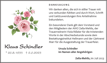 Traueranzeige von Klaus Schindler von Südthüringer Presse