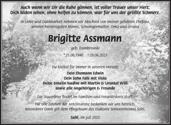 Traueranzeige von Brigitte Assmann von Südthüringer Presse