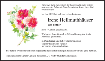 Traueranzeige von Irene Hellmuthhäuser von Südthüringer Presse