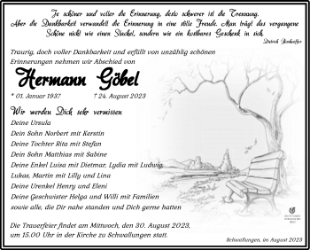 Traueranzeige von Hermann Göbel von Südthüringer Presse