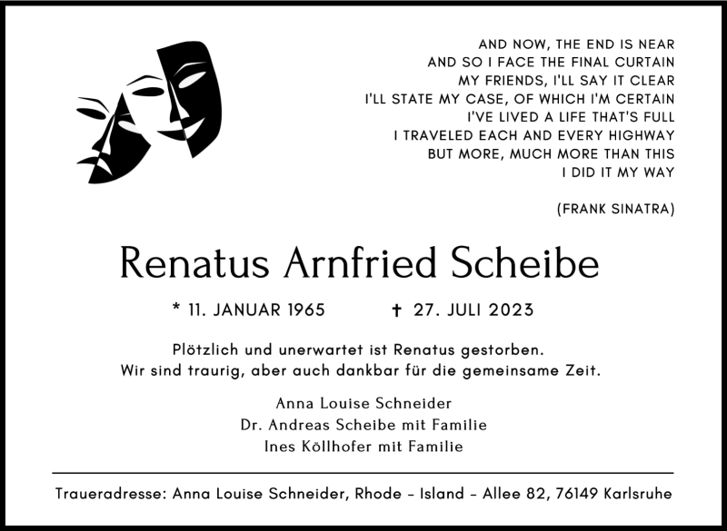  Traueranzeige für Renatus Scheibe vom 05.08.2023 aus Südthüringer Presse