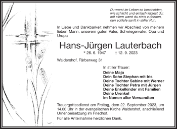Traueranzeige von Hans-Jürgen Lauterbach von Frankenpost