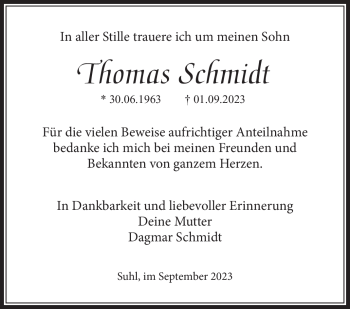 Traueranzeige von Thomas Schmidt von Südthüringer Presse