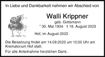 Traueranzeige von Walli Krippner von Frankenpost