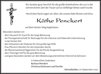 Traueranzeige von Käthe Penckert von Südthüringer Presse