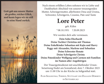 Traueranzeige von Lore Peter von Südthüringer Presse