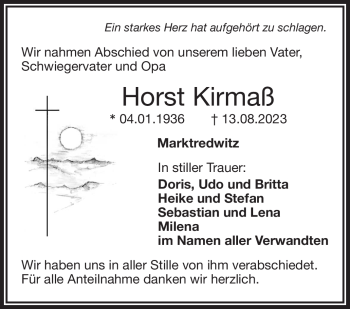 Traueranzeige von Horst Kirmaß von Frankenpost