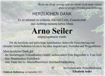 Traueranzeige von Arno Seiler von Südthüringer Presse