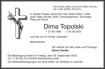 Traueranzeige von Dima Topolski von Frankenpost