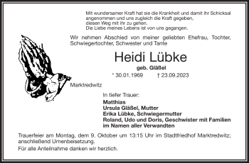 Traueranzeige von Heidi Lübke von Frankenpost