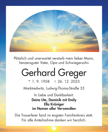 Traueranzeige von Gerhard Greger von 80048