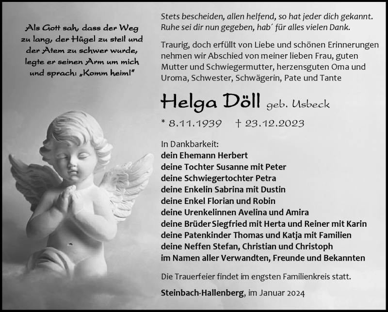  Traueranzeige für Helga Döll vom 06.01.2024 aus 80048