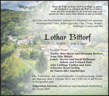 Traueranzeige von Lothar Bittorf von Südthüringer Presse